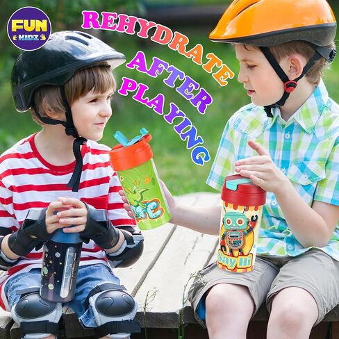 3 Packs Boy Designs 17oz Kids Water Bottle, Total My Style Spout Covered and Carry Handle Designed Lid Leak Proof BPA Free for Boys Ages 3+ Dishwasher Safe for Sports School Travel with Silicone Straw in Saudi Arabia