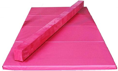 Expandable Gymnastics Kip Bar Set with Balance Beam, 6'x4' Mat for Kids, Horizontal Bar Junior Gymnastic Training Exercise Gymnast Home Gym Adjustable 3 to 5 FT Fiberglass Rail (Pink) in Saudi Arabia