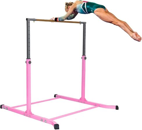 Expandable Gymnastics Kip Bar Set with Balance Beam, 6'x4' Mat for Kids, Horizontal Bar Junior Gymnastic Training Exercise Gymnast Home Gym Adjustable 3 to 5 FT Fiberglass Rail (Pink) in Saudi Arabia