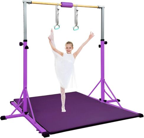 86 قضيب جمباز يورك للأطفال من عمر 3 إلى 20 عامًا، طول قاعدة 5 أقدام، ارتفاع قابل للتعديل من 42 بوصة إلى 63 بوصة، شريط أفقي، شريط كيب للاعبي الجمباز، معدات تدريب الجمباز للمنزل، مركز الصالة الرياضية (بار وحصيرة، أرجواني) in Kuwait