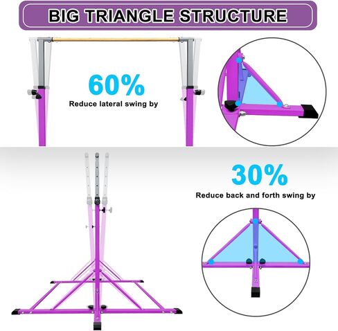 86 قضيب جمباز يورك للأطفال من عمر 3 إلى 20 عامًا، طول قاعدة 5 أقدام، ارتفاع قابل للتعديل من 42 بوصة إلى 63 بوصة، شريط أفقي، شريط كيب للاعبي الجمباز، معدات تدريب الجمباز للمنزل، مركز الصالة الرياضية (بار وحصيرة، أرجواني) in Kuwait
