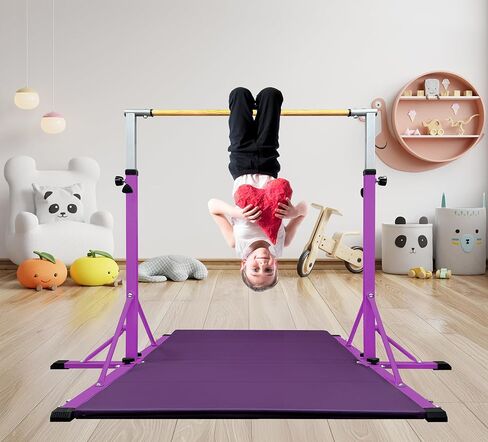 86 قضيب جمباز يورك للأطفال من عمر 3 إلى 20 عامًا، طول قاعدة 5 أقدام، ارتفاع قابل للتعديل من 42 بوصة إلى 63 بوصة، شريط أفقي، شريط كيب للاعبي الجمباز، معدات تدريب الجمباز للمنزل، مركز الصالة الرياضية (بار وحصيرة، أرجواني) in Kuwait