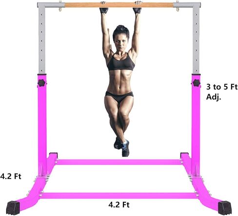 ProGymnastics, 5Ft, Athletic, Horizontal Bar, Adjustable, Kip Bars, Pink, Gymnastics, with Free Gloves, Gymnastics Bar, for Kids, Home, girls, gymnastics, monkey beam, balance set Adjustable in Saudi Arabia