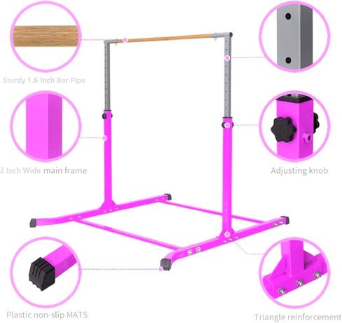 ProGymnastics, 5Ft, Athletic, Horizontal Bar, Adjustable, Kip Bars, Pink, Gymnastics, with Free Gloves, Gymnastics Bar, for Kids, Home, girls, gymnastics, monkey beam, balance set Adjustable in Saudi Arabia