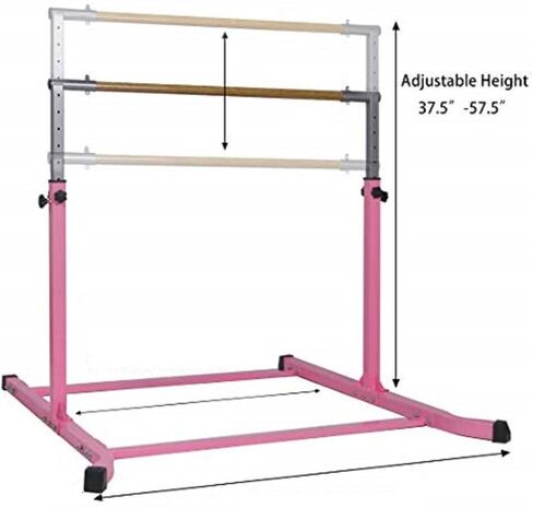 Gymnastic Kip Bar Horizontal Bar Expandable Height for Kids Junior Gymnastics 4'x6' Mat- Adjustable 3 to 5 FT - Gymnastic Bar with Cushioned Bar Pad for Fiberglass Rail with Curved Legs, Gloves (Pink) in Saudi Arabia