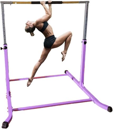 Expandable Gymnastics Kip Bar Set with Balance Beam, 6'x4' Mat for Kids, Horizontal Bar Junior Gymnastic Training Exercise Gymnast Home Gym Adjustable 3 to 5 FT Fiberglass Rail (Purple) in Saudi Arabia