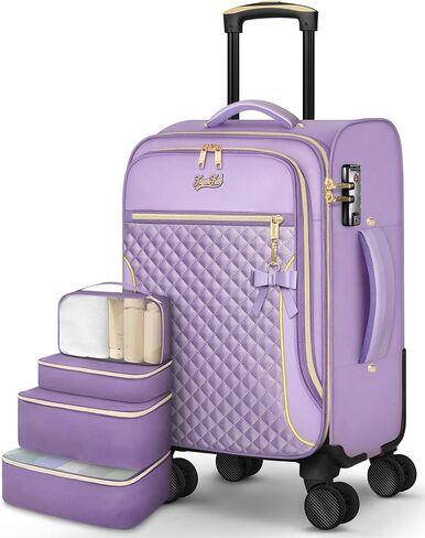 Carry On Luggage 22x14x9 Airline Approved, 20 Inch Softside Suitcase with 4 Pcs, Lightweight Luggage for Women with TSA Lock and 4 Spinner Wheels, Soft Side Carry-on Suitcases for Travel, Purple in Saudi Arabia