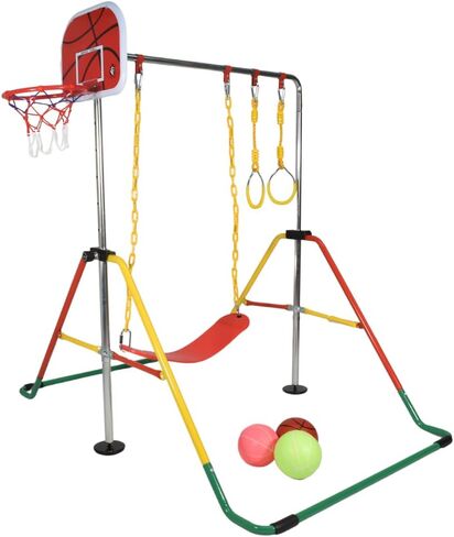 Iron Bar Gymnastics Kip Bar for Kids with Swing and Ring, Junior Adjustable Training Bar for Home, Folding Monkey Bar for Children with Adjustable Height Multicolor, Colorful in Saudi Arabia