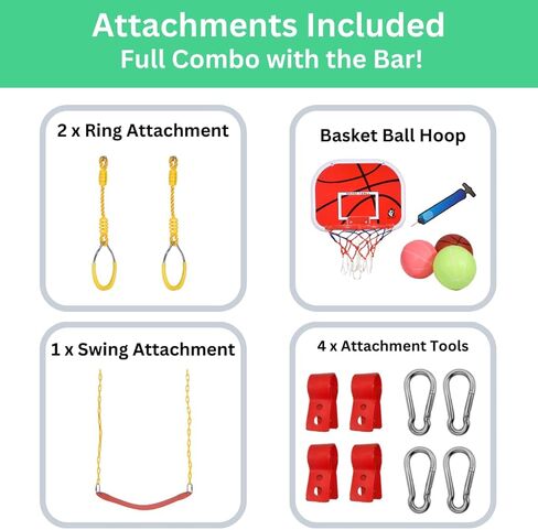 Iron Bar Gymnastics Kip Bar for Kids with Swing and Ring, Junior Adjustable Training Bar for Home, Folding Monkey Bar for Children with Adjustable Height Multicolor, Colorful in Saudi Arabia