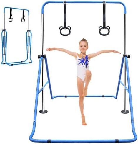 بار الجمباز للأطفال، قضيب تدريب للصغار قابل للطي مع ارتفاع قابل للتعديل، معدات قضبان قرد الجمباز الأفقية القابلة للتوسيع في المنزل للأطفال مع حلقات الدب in Kuwait