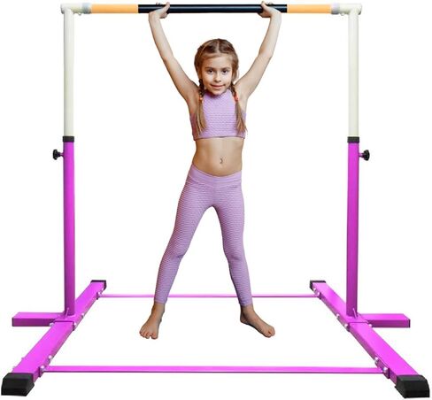 ProGymnastic 5 FT Horizontal Bar Adjustable Gymnastics Bar Kip Bar 3 in 1 Set with 6'x4' FT Tri-Fold Mat and 8 FT Adjustable Exercise Tube with Legs for Kids/Adults Gymnastic Junior Training Pink in Saudi Arabia