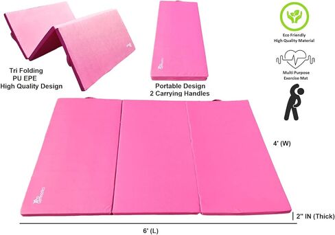 ProGymnastic 5 FT Horizontal Bar Adjustable Gymnastics Bar Kip Bar 3 in 1 Set with 6'x4' FT Tri-Fold Mat and 8 FT Adjustable Exercise Tube with Legs for Kids/Adults Gymnastic Junior Training Pink in Saudi Arabia