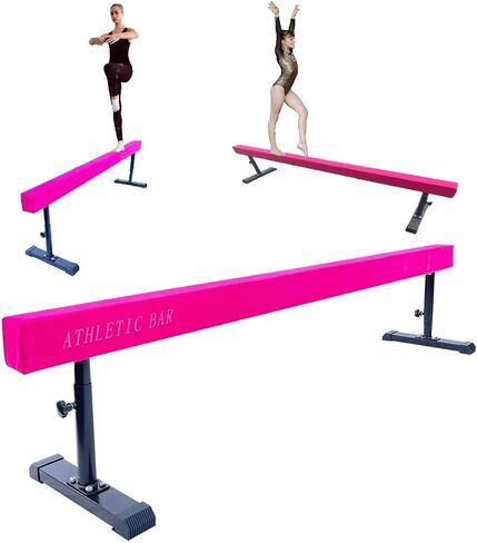 ProGymnastic 5 FT Horizontal Bar Adjustable Gymnastics Bar Kip Bar 3 in 1 Set with 6'x4' FT Tri-Fold Mat and 8 FT Adjustable Exercise Tube with Legs for Kids/Adults Gymnastic Junior Training Pink in Saudi Arabia