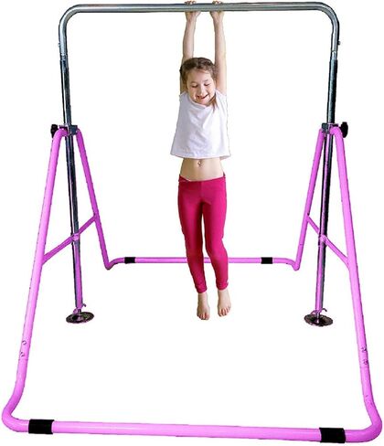 Kids Jungle Gym 3 in 1 Gymnastics Monkey Bar Deluxe Swing Set, Trapeze Rings, Adjustable Horizontal Climb Tower Junior Training Pink in Saudi Arabia