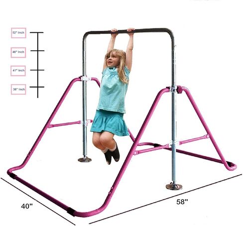 Kids Jungle Gym 3 in 1 Gymnastics Monkey Bar Deluxe Swing Set, Trapeze Rings, Adjustable Horizontal Climb Tower Junior Training Pink in Saudi Arabia