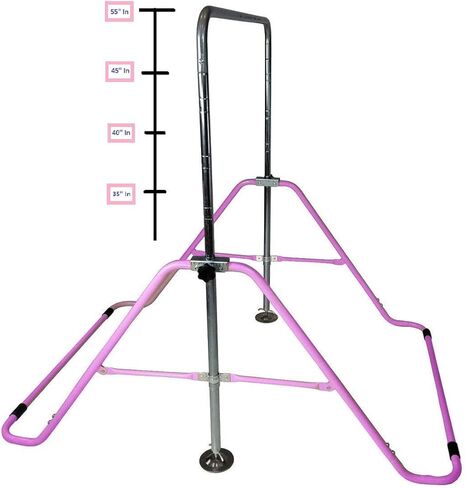 Gymnastics Training Bar for Kids Home Expandable Folding Kip Bar 4 in 1 Set with Swing Seat, 2 Trapeze Rings | Horizontal Bar Junior Gymnastic Equipment Height Adjustable Monkey Bars Jungle Gym Pink in Saudi Arabia