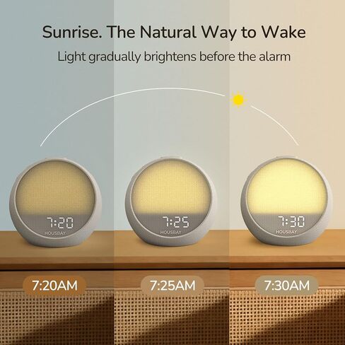HOUSBAY MINI Sunrise Alarm Clock with Sound Machine, Rhythm Wake-Up Light, White Noise for Sleeping, Compact Phone-Free Bedrooms Clock, Putty in Kuwait