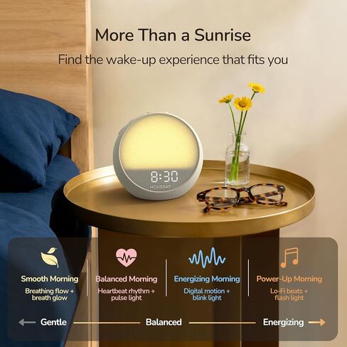 HOUSBAY MINI Sunrise Alarm Clock with Sound Machine, Rhythm Wake-Up Light, White Noise for Sleeping, Compact Phone-Free Bedrooms Clock, Putty in Kuwait