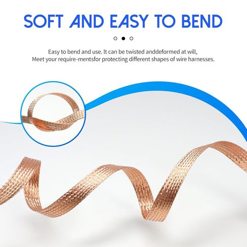 Flat Copper Braid Cable, 15ft Braided Mesh Copper Ground Strap Wire, Expandable Metal Shielding Wire for Screening Signal Grounding and Reducing Noise (1, 1/2") in Kuwait