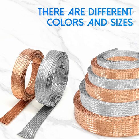 Flat Copper Braid Cable, 15ft Braided Mesh Copper Ground Strap Wire, Expandable Metal Shielding Wire for Screening Signal Grounding and Reducing Noise (1, 1/2") in Kuwait