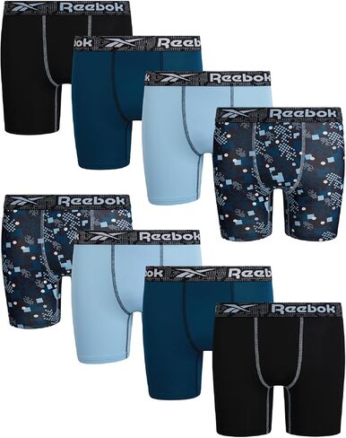 Reebok Boys Boxer Briefs - 8 Pack Soft Comfort Stretch Performance 5" Inseam Moisture-Wicking Boys Underwear Boxers in Kuwait