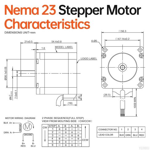 Nema 23 Stepper Motor 1.8‌°‌ 2 Phase High Torque 1.3Nm(184.1oz·in) Bipolar 57x55mm 4.2A 0.5Ω 4-Wire Shaft 21mm φ8mm 57 Stepper Motor Cable 1M for CNC Mill Lathe Router 3D Printer DIY Robot in Kuwait