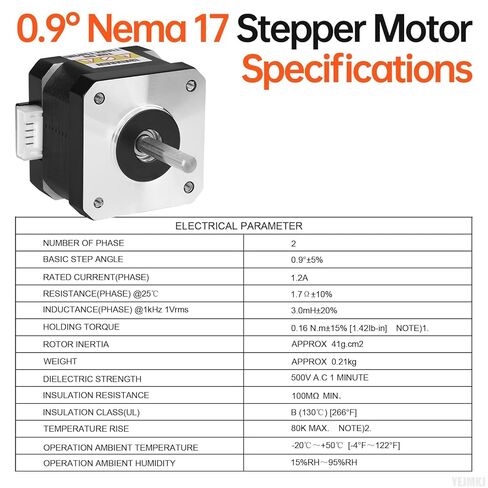 0.9° Nema 17 Stepper Motor 2 Phase High Torque 0.16Nm(22.66oz·in) Bipolar 1.2A 1.7Ω 42x34mm 4-Lead Shaft 17mm φ5mm 42 Stepper Motor with Cable 1M for 3D Printer DIY Robot CNC Machine in Kuwait