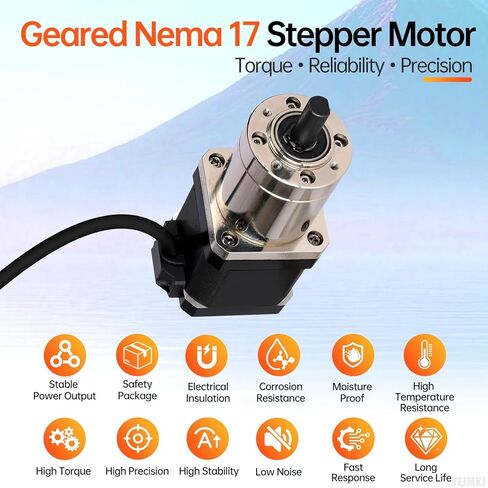 50.9:1 Geared Nema 17 Stepper Motor with Integrated Planetary Gearbox 2 Phase 1.8‌°‌ 0.55Nm(77.89oz·in) High Torque Bipolar 2Ω 1.7A 91mm 4-Lead Shaft 20mm φ8mm Cable 1M 3D Printer DIY CNC in Kuwait
