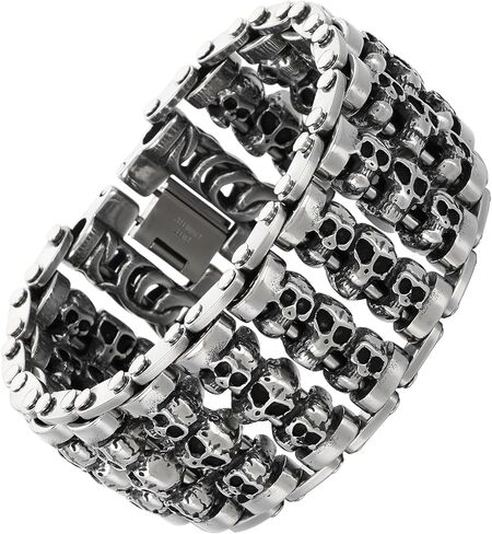 Men's Gothic Skull Bracelet 316L Stainless Steel Chain Bracelet for Men Heavy Duty Biker Bracelets Prefer for Motorcycle-Inspired Jewelry in Kuwait