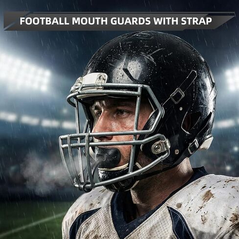 4 Pack Football Mouth Guards with Strap - Breathable Lip Protector Mouthpiece with Case for Football Players, Comfortable Wide Opening Design (Black/White/Blue/Green) - Perfect for Youth & Adult in Kuwait