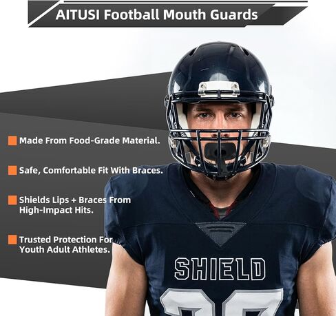 4 Pack Football Mouth Guards with Strap - Breathable Lip Protector Mouthpiece with Case for Football Players, Comfortable Wide Opening Design (Black/White/Blue/Green) - Perfect for Youth & Adult in Kuwait