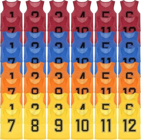 48 قطعة من القمصان الشبابية - جيرسي تدريب فريق كرة السلة الشبكي - سترة كرة قدم مرقمة للرياضة (أحمر/أزرق/برتقالي/أصفر) in Kuwait