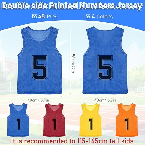 48 قطعة من القمصان الشبابية - جيرسي تدريب فريق كرة السلة الشبكي - سترة كرة قدم مرقمة للرياضة (أحمر/أزرق/برتقالي/أصفر) in Kuwait