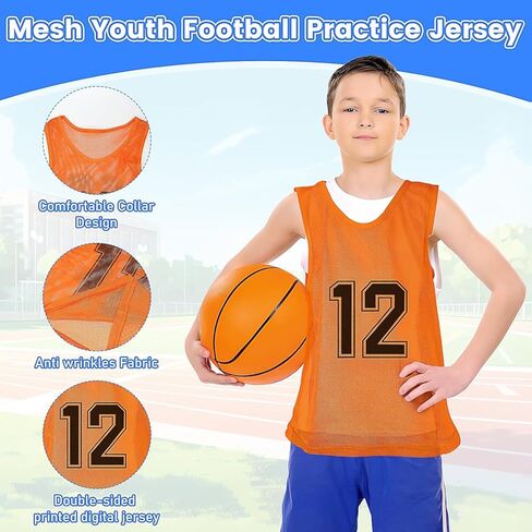 48 قطعة من القمصان الشبابية - جيرسي تدريب فريق كرة السلة الشبكي - سترة كرة قدم مرقمة للرياضة (أحمر/أزرق/برتقالي/أصفر) in Kuwait