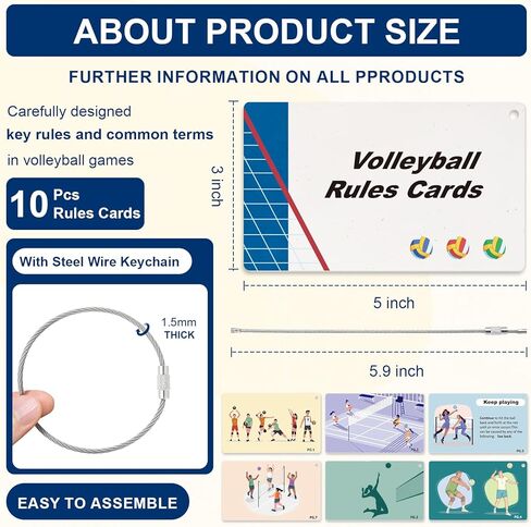 10 Pcs Volleyball Training Equipment Aid Cards for Rules 3×5 Inch Sports Exercise Card with Wire Keychain Volleyball Reference Card Coach Gifts Practice Accessories for Teens Beginner School Training in Saudi Arabia