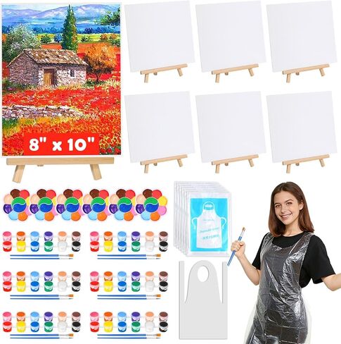 10pack 8x10 بوصة من القماش ومجموعة الحامل ، لوحات القماش الفنية بشكل كبير مع حامل الحامل ، مجموعة صغيرة من الاكريليك والفرش ، صواني الطلاء ، رشفة وطلاء للبالغين. in Kuwait
