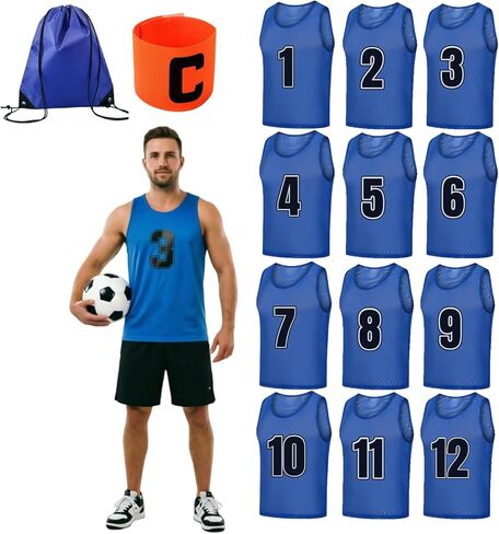 12 قطعة من سترات Pinnies Scrimmage لكرة القدم وقمصان تدريب الفريق للأطفال/الشباب/الكبار مع حقيبة وشارة الكابتن in Kuwait