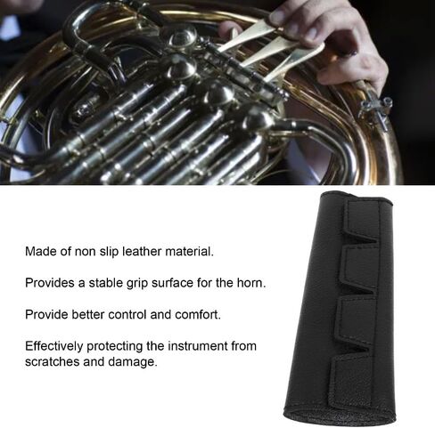 French Horn Hand Guard Faux Leather Non-Slip Protector – 15.5cm Faux Leather Handle Wrap for Instrument Protection, Comfortable Grip Cover(Black) in Saudi Arabia