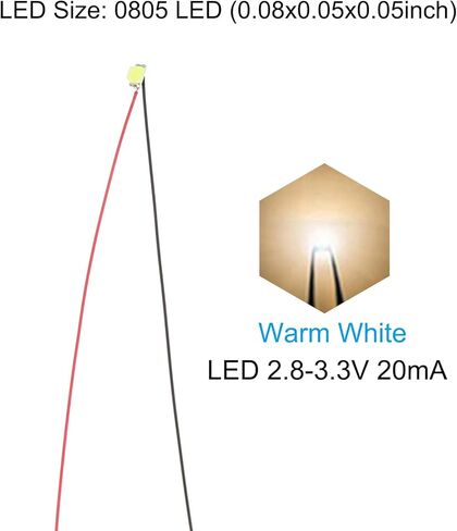 0805 Pre-Wired Micro LED, 12 Pcs 2.8-3.3V Pre-soldered Mini Light Emitting Diodes Surface Mount Device for Model Building, DIY, Science Projects, 9.8" Length, Warm White in Saudi Arabia