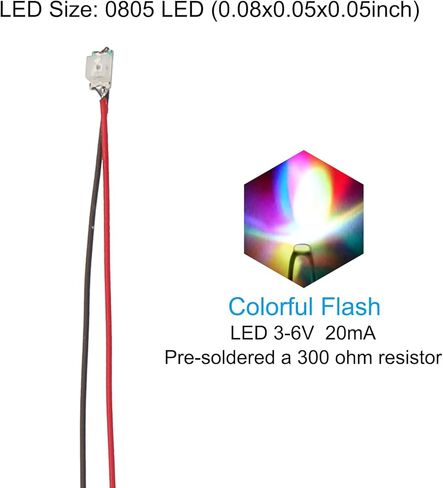 0805 Pre-Wired Micro LED, 12 Pcs 3-6V Pre-soldered Mini Light Emitting Diodes Surface Mount Device for Model Building, DIY, Science Projects, 9.8" Length, Colorful Flash in Saudi Arabia