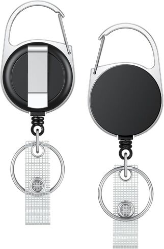 Uniclife 2 Pack Retractable Keychain, Retractable Badge Reel, Heavy Duty Badge Holder Clip for Keys and ID Card, Black Key Chain Extender with Carabiner Belt Clip and Key Ring in Saudi Arabia