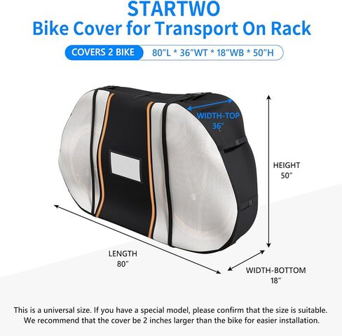 STARTWO Bike Cover for Transport On Rack, Bicycle Cover Outdoor Storage Waterproof for Transport 2 Bikes on Car Rear, with Two Elastic Straps and License Plate Window, Visible tail lights in Saudi Arabia