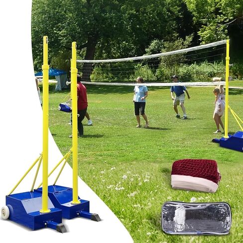 Adjustable Volleyball Net Set - Heavy-Duty Portable Poles 5ft-6.8ft Height with Wheels for Backyard & Indoor Sports Fun, Ideal for Adults & Kids in Saudi Arabia