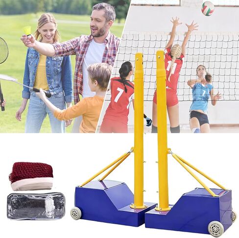Adjustable Volleyball Poles with Heavy-Duty Net & Wheels - Indoor/Outdoor Use, 4 Heights (5.1ft-6.8ft) - Ideal for Family, Youth & Adult Volleyball Games in Saudi Arabia