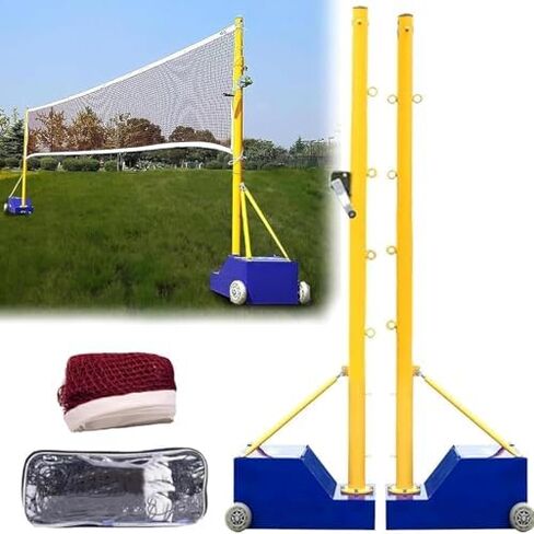 Adjustable Backyard Volleyball Poles Set - 2-in-1 Net for Volleyball & Badminton, Heights 5-6.8ft, Ideal for Beach & Backyard Sports Training Activities in Saudi Arabia