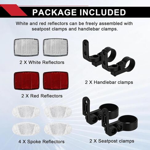 PSLER 8-Piece Bike Reflector Kit for Night Riding, Front and Rear Bicycle Safety Lights, Reflectors for Handlebar & Seatpost & Wheel Spoke, Cycling Warning Reflectors for Bike Road Safety in Saudi Arabia