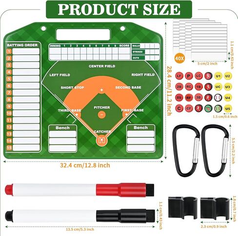 لوحة تشكيلة البيسبول المغناطيسية للمخبأ مع حواف معززة - حافظة للتدريب على المسح الجاف على الوجهين، 30 بطاقة تشكيلة / 24 بيدق / 2 قلم تحديد / 2 خطاف in Kuwait