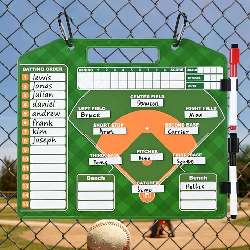 لوحة تشكيلة البيسبول المغناطيسية للمخبأ مع حواف معززة - حافظة للتدريب على المسح الجاف على الوجهين، 30 بطاقة تشكيلة / 24 بيدق / 2 قلم تحديد / 2 خطاف in Kuwait