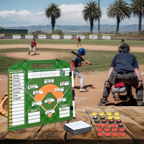 لوحة تشكيلة البيسبول المغناطيسية للمخبأ مع حواف معززة - حافظة للتدريب على المسح الجاف على الوجهين، 30 بطاقة تشكيلة / 24 بيدق / 2 قلم تحديد / 2 خطاف in Kuwait