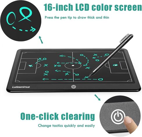 لوحة تكتيكية مغناطيسية لكرة القدم مع قطع متحركة - لوحة تدريب إلكترونية LCD مقاس 16 بوصة، قلم شاشة، معدات تدريب كرة القدم الأساسية in Kuwait